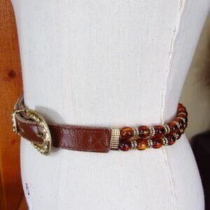 EXPRESS Leather & Amber Beads Gold Buckle Belt Costume Medium Waist